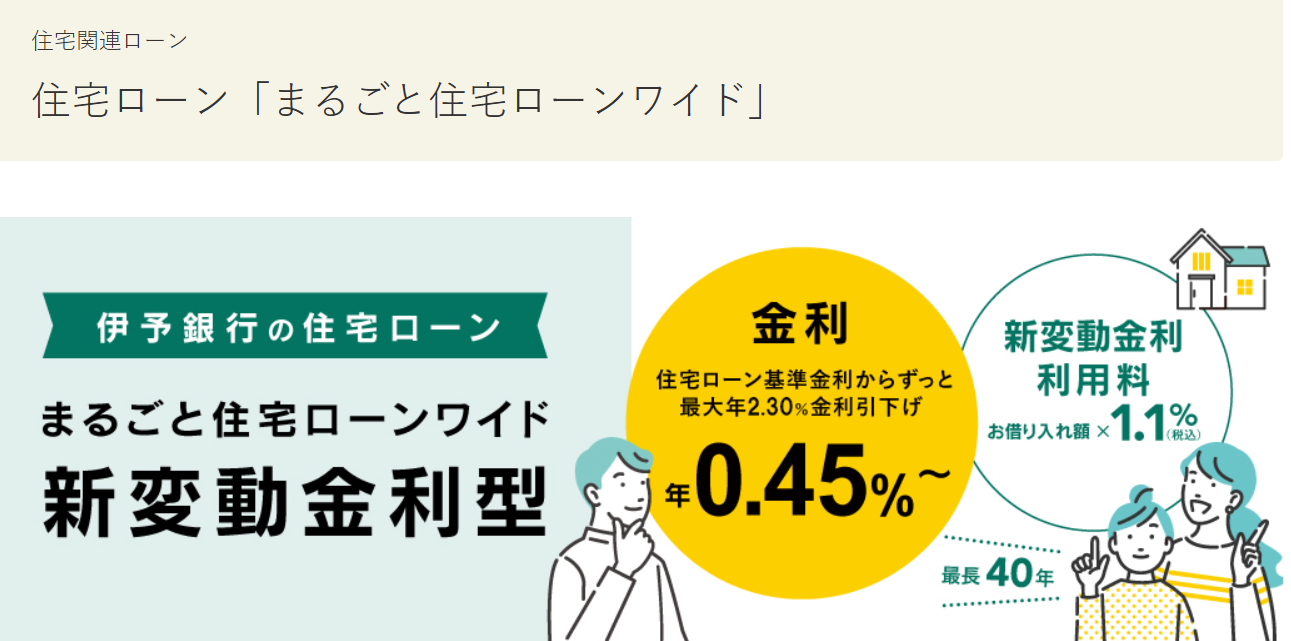 伊予銀行「まるごと住宅ローンワイド」は4種類の金利タイプを選べる